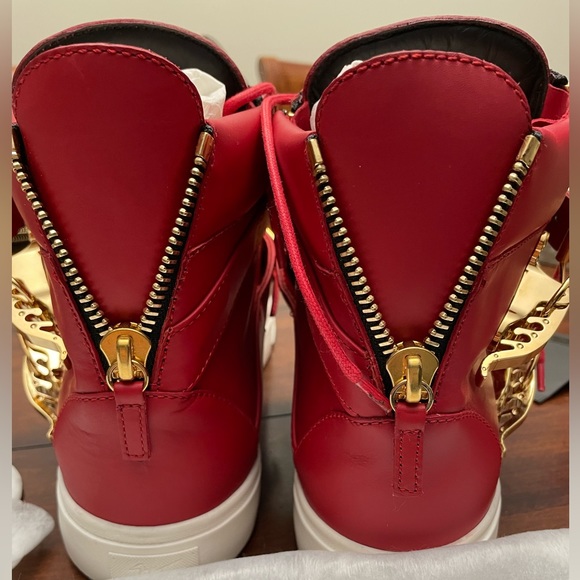 Giuseppe Zanotti Red Hightop Gold Double Ski Buckle Sneakers - Picture 6 of 6